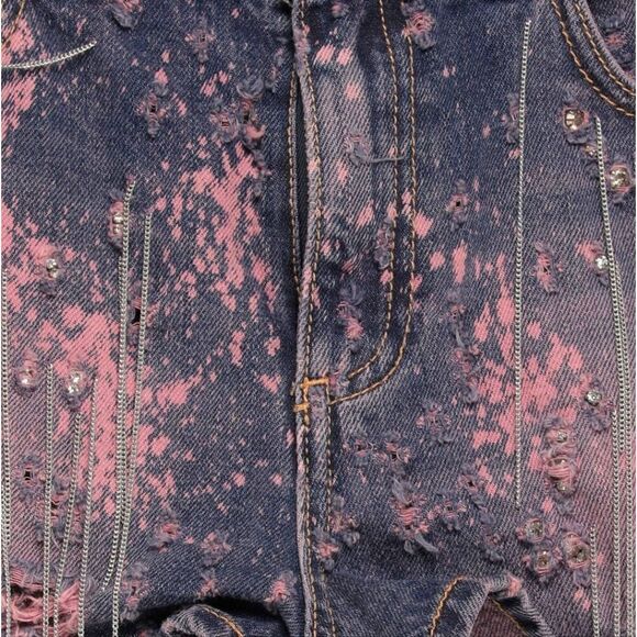AMEN COUTURE Chain tessle Hot Denim Shorts size 40 4 S - Picture 5 of 9